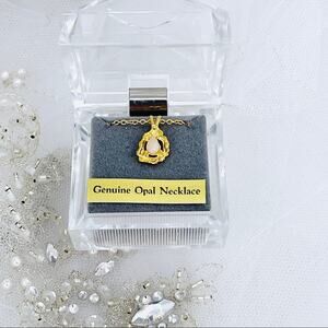 Genuine Opal Necklace in Gold Color Setting NIB